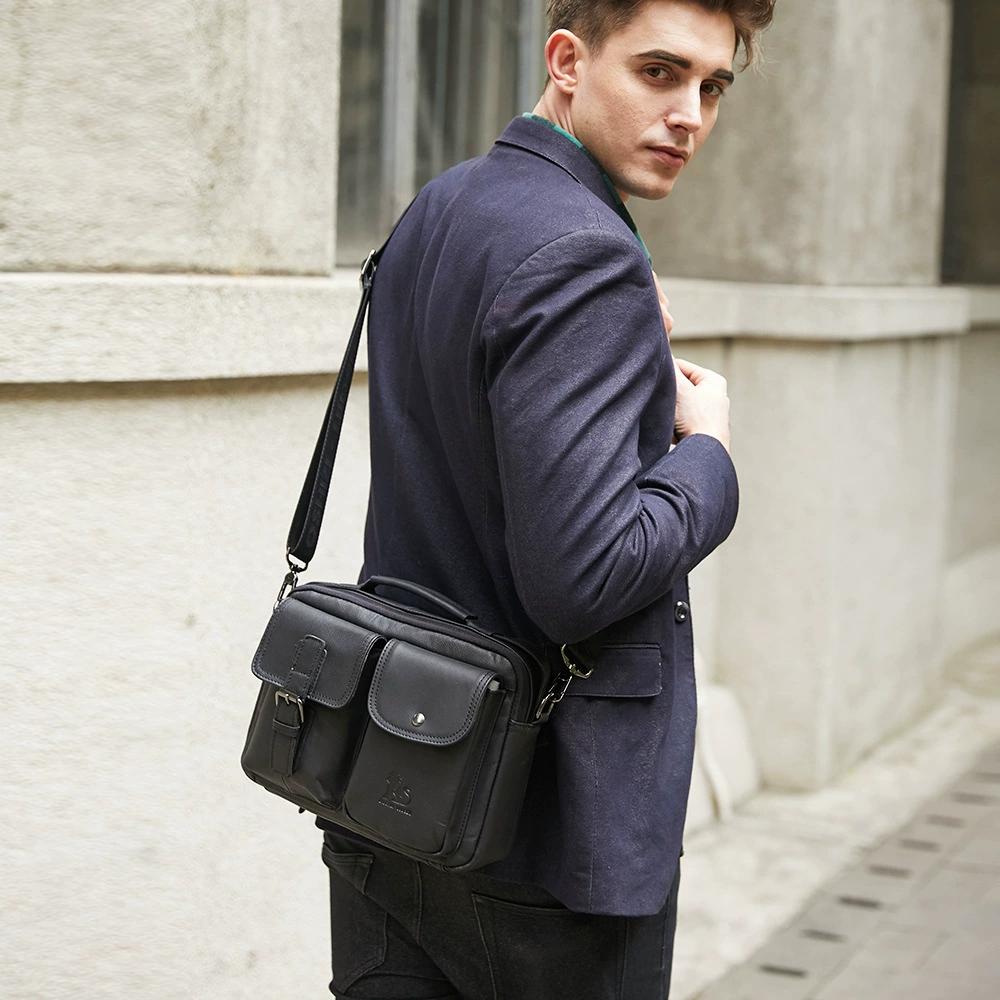 LAOSHIZI Genuine Leather Men's Shoulder Bag Vintage Male Messenger Bags Men Business Crossbody Bag