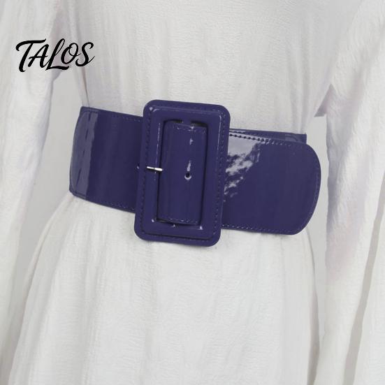 Vintage Style Elastic Waistband Adjustable Size Women Belt, Wide Faux Leather Square Buckle Belt with Buckle, Stretchy Dress Fashion Accessory