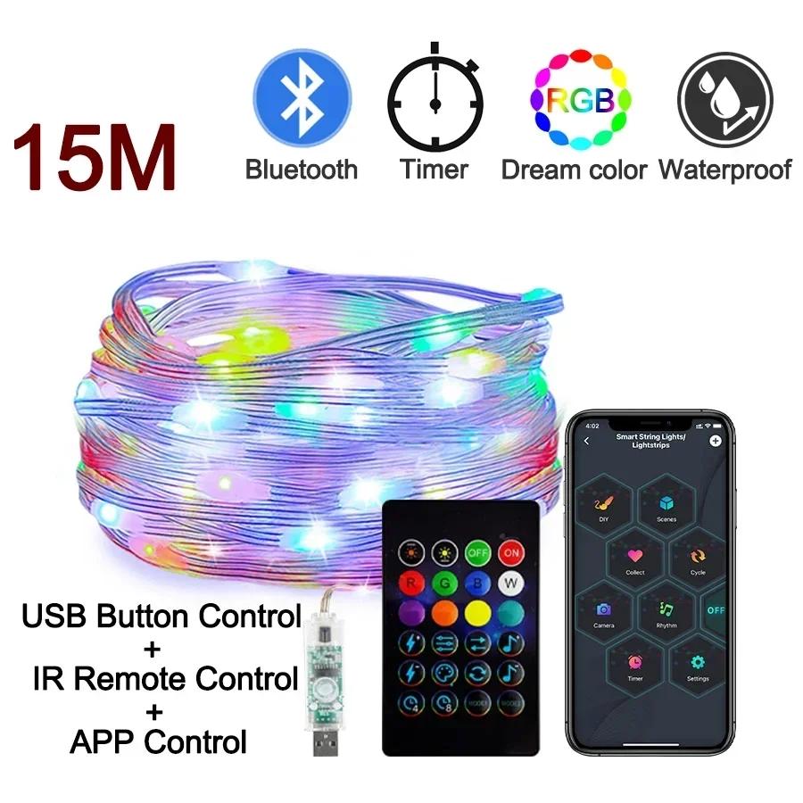 Smart LED Fairy String 5V USB RGBIC Music Sync APP Control Strip Light IP67 Waterproof for Holiday Christmas Party Decoration
