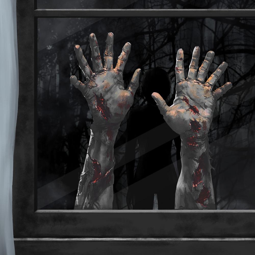 Halloween Horror Zombie Palm Balcony Glass Showcase Home Decoration Static Window Stickers