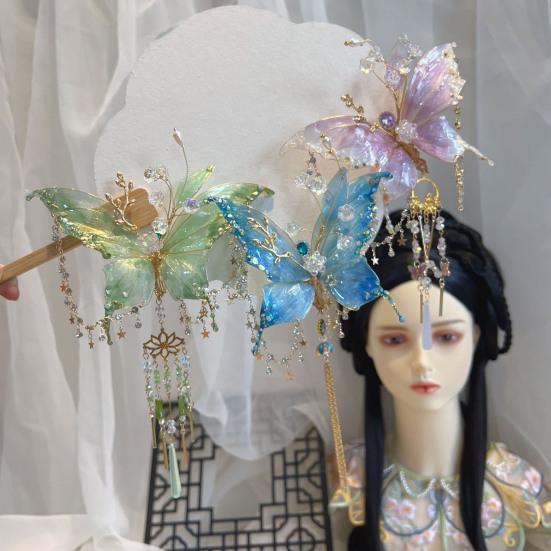 Metal Butterfly Hair Accessories with Safety Spring Clip Decorative Beads Tassels Multi-Functional Styling Tool