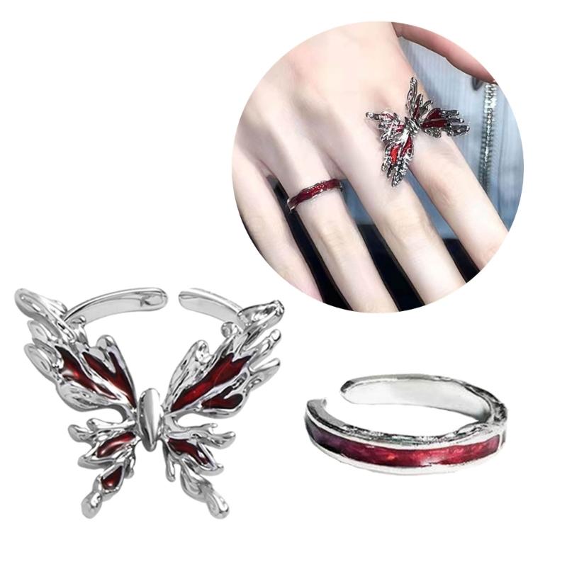 Korean Drop Glaze Ring for Women Shining Butterfly Open Rings Vintage Geometric Y2K Trend Fashion Finger Jewelry
