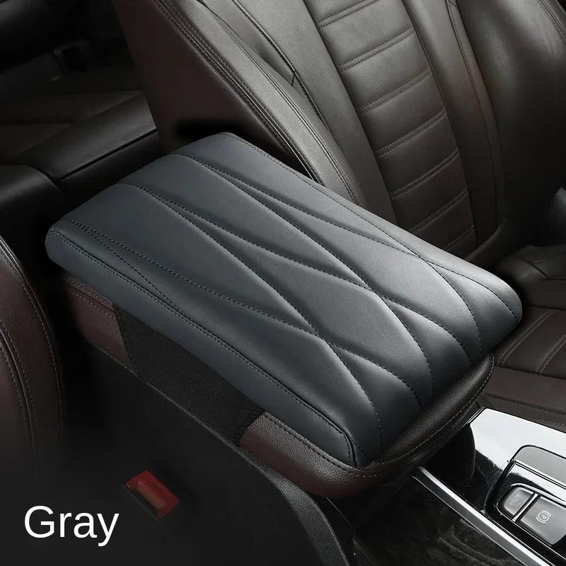 Napa Leather Memory Foam Car Armrest Mat Booster Console Universal Center Cushion Stripe Rhombus Embroider Armrest Seat Box