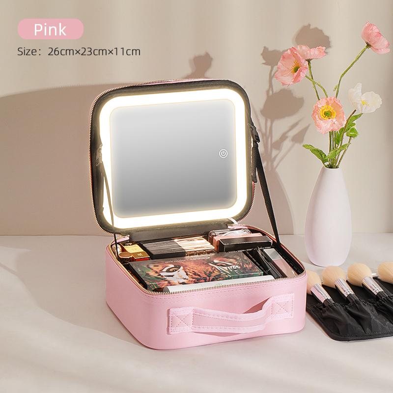 

Makeup Travel Train Case with LED Lighted Mirror, 3 Color Adjust Settings, Travel Makeup Bag With Adjustable Dividers, розовый