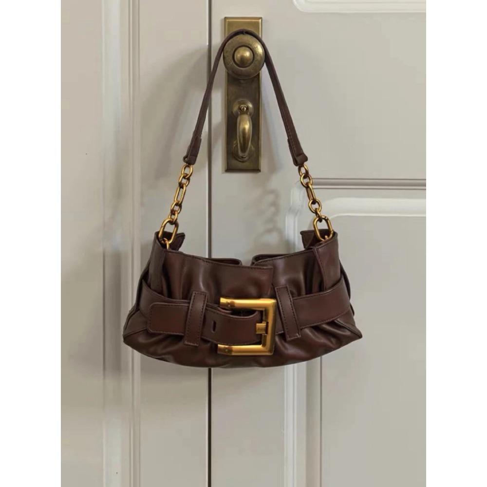 

Folded tote bag women s 2025 new hardware belt buckle niche design versatile shoulder bag fashion underarm bag