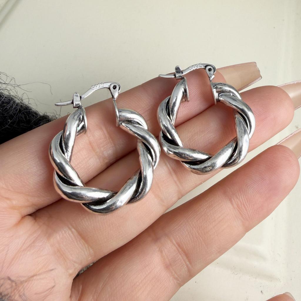 925 Sterling Silver Earrings For Women Trendy Geometric Retro Twist Earring Jewelry Prevent Allergy Party Gift Accessories