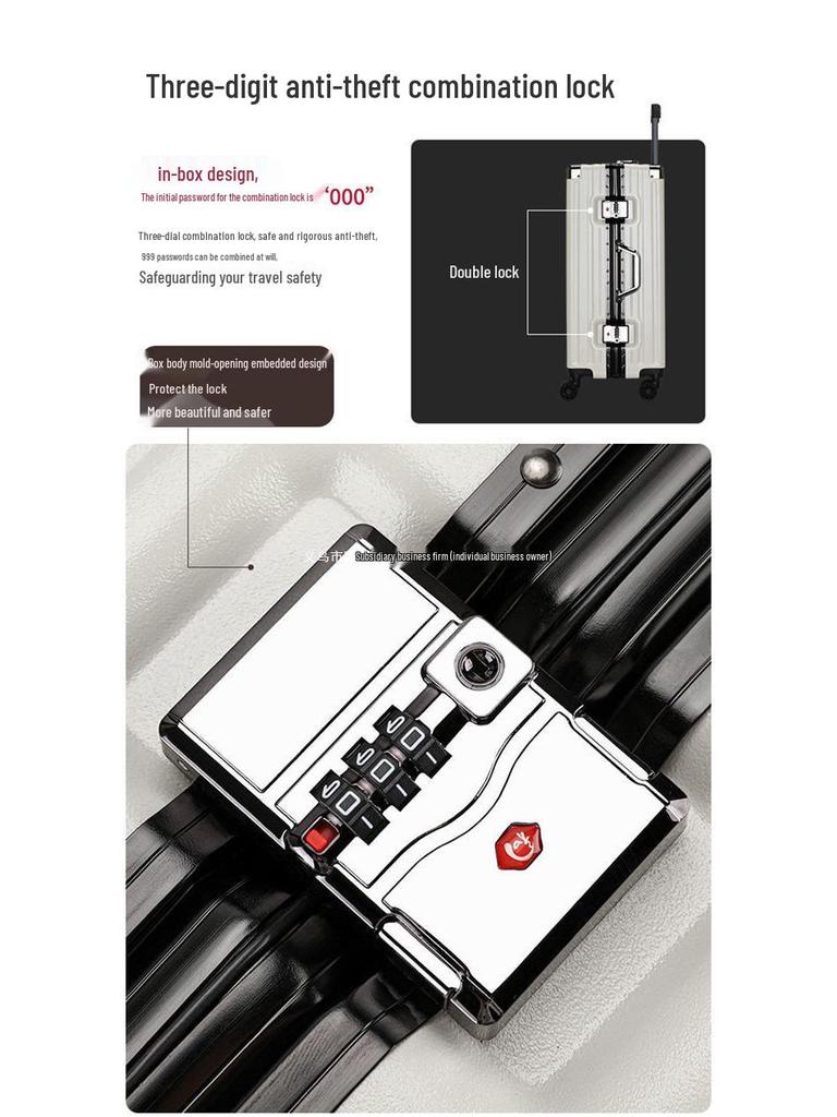 Sturdy Aluminum Frame Trolley Suitcase with Silent Wheels & Combination Lock - Large Capacity for Men, Women & Students