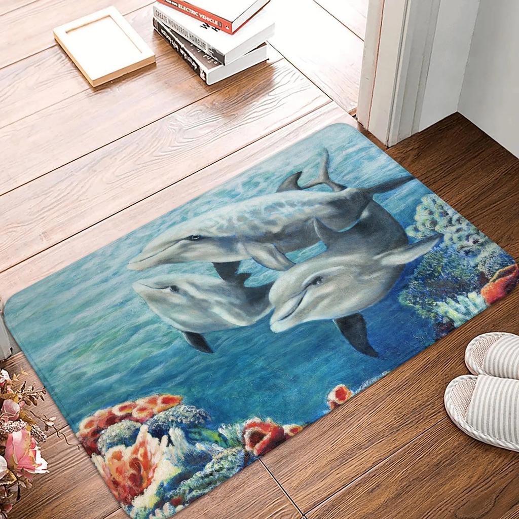 Meeresleben Delfin Teppich Boden Tür Küche Badezimmer Eingang Rutschfeste Matte Schlafzimmer Eingang Foyer Meerestier Fußmatte