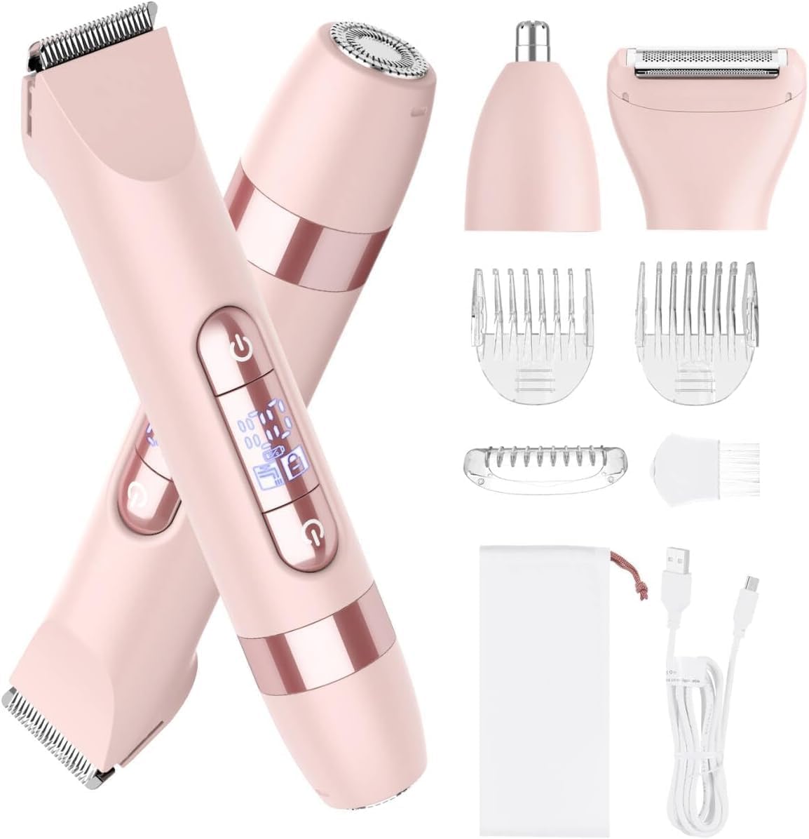 Hatteker 4-in-1 Women s Electric Razor, Dual-Head Body Hair Trimmer for Women, IPX7 Waterproof Rechargeable Bikini Trimmer & Facial Hair Remover розовый