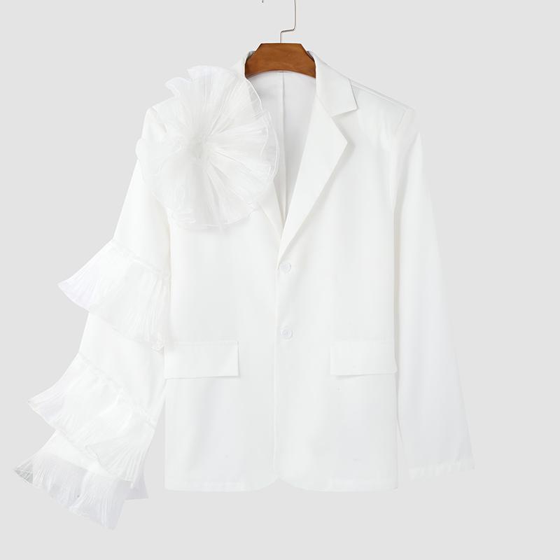 

INCERUN Мужской блейзер с оборками и сетчатым лоскутным узором, с длинным рукавом, повседневное пальто для вечеринок 2XL