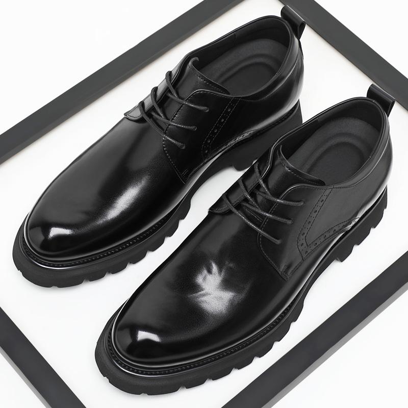 New men's business positive whole leather shoes men's British leather lace-up pointed inner height-increasing men's shoes youth leather shoes