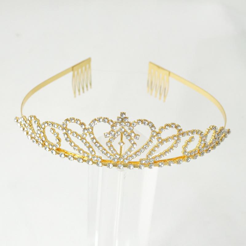 Summer New Water Diamond Crown Handcrafted Jewelry Crystal Headwear Bride's Crown Golden European and American Crown Headwear for Women
