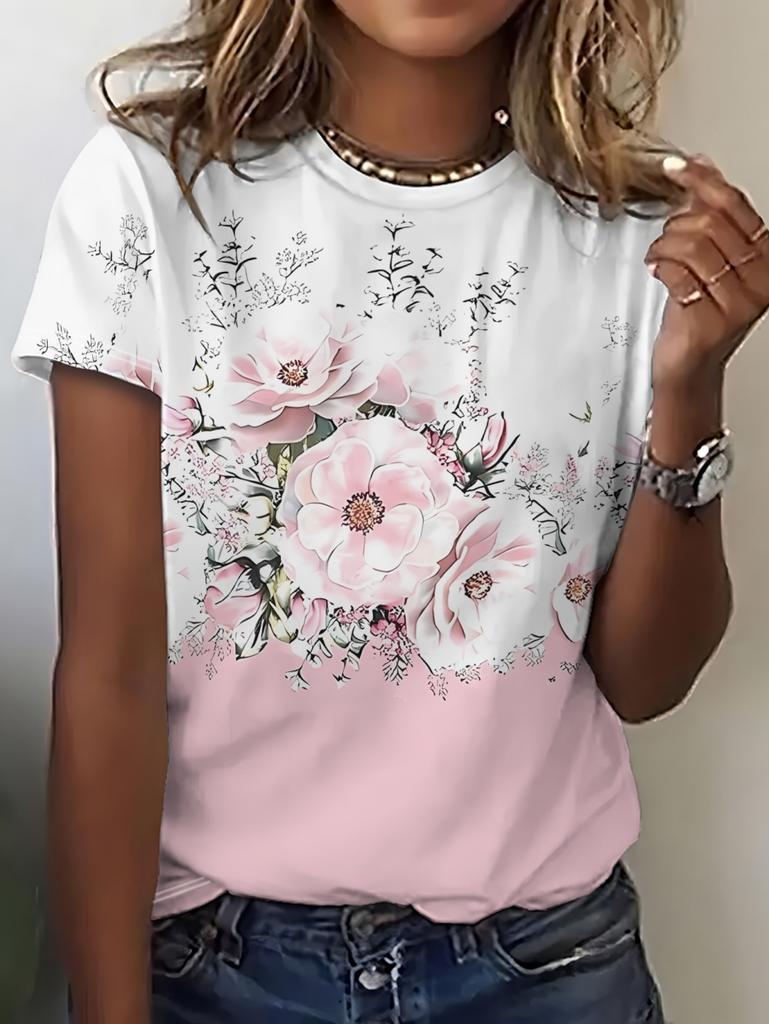 Vintage Summer Women's Polka Dots T-Shirt Floral Graphic Fashion Casual Short Sleeve Crew Neck Tops Tees Daily Female Clothing