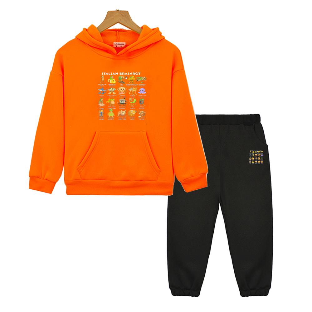boys girls Hooded Sets Italian Brainrot Autumn Anime hoodie Fleece Sweatshirt Jacket 2pcs pullover+Pants kids boutique clothes