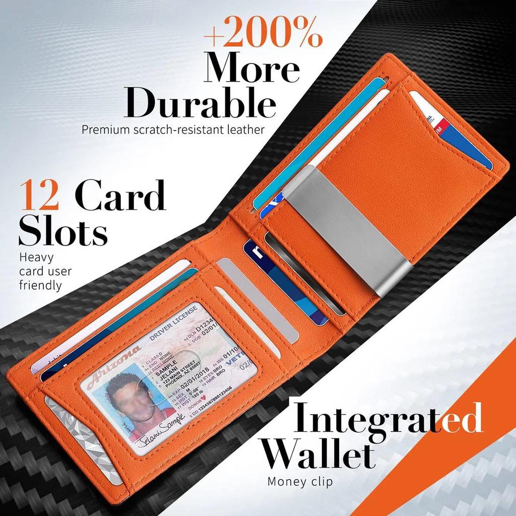 Minimalist Men's RFID Blocking Multi-functional Ultra-thin 12-card Wallet, Front Pocket Bi-fold Solid Color Portable Card Holder