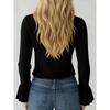 Spring and Autumn New Elegant Women's Ruffled Solid Color V-neck Puff Sleeve Blouse