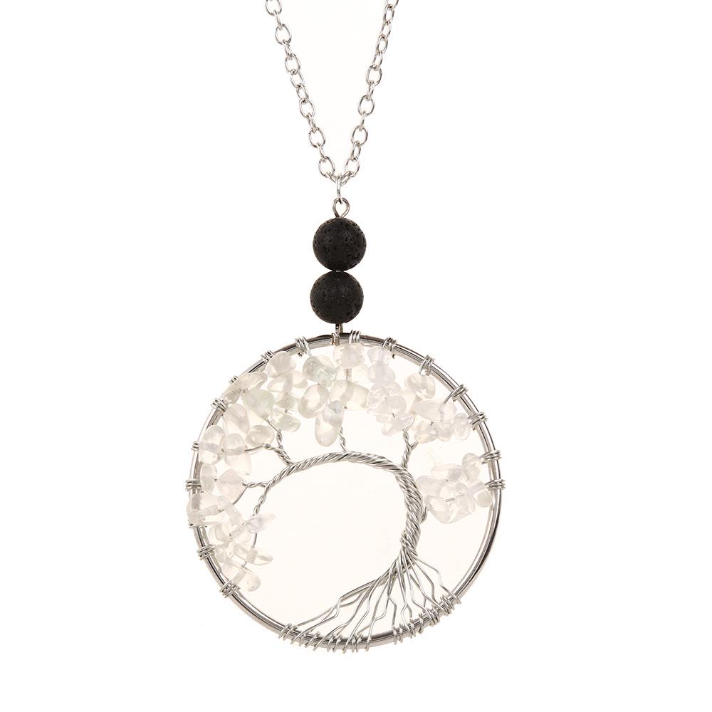 Natural Stone Agate Tree of Life Necklace with Crystal Volcanic Rock