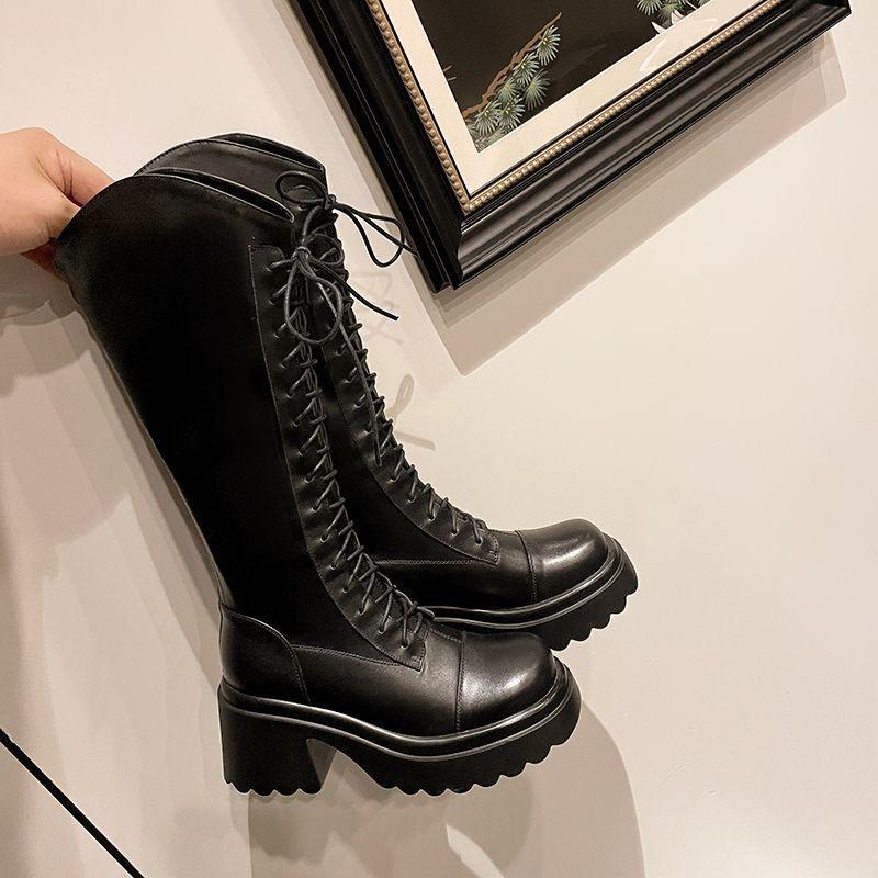 V-mouth Thick-soled Versatile Boots Women's 2025 Autumn and Winter Thin Thick Heel High Boots But Knee Knight Boots Ins
