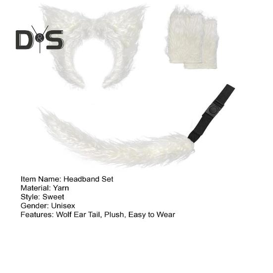 Wolf Ear Tail Set Realistic Design Plush Headband Gloves Tail Set Halloween Parties Role-Playing Accessories