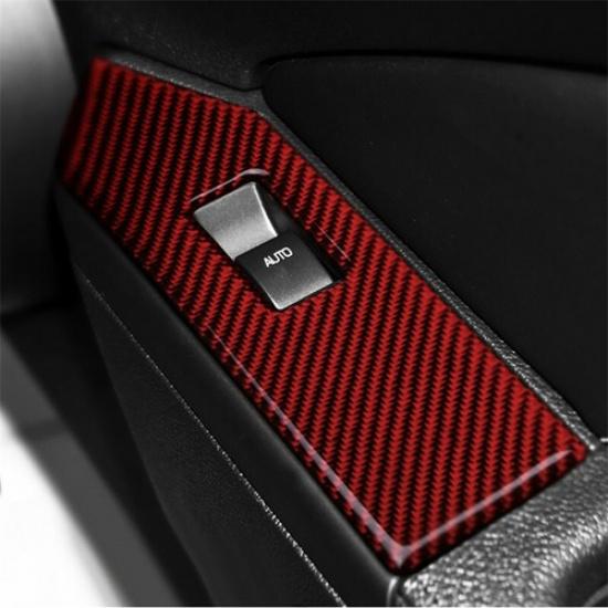 Luxury Red Carbon Fiber Door Window Lock Switch Cover For Ford Mustang 2009-2013