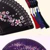 with Tassel Bamboo Folding Fan Vintage Cherry Blossom Fan Carved Hollowed-Out Fan  Cultural Event