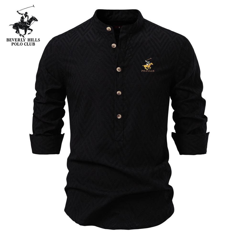 

POLO CLUB 2025 Spring/Summer Pony Embroidery New Large Stand Up Collar Shirt Men s Solid Color Casual Men s Long Sleeve Shirt S