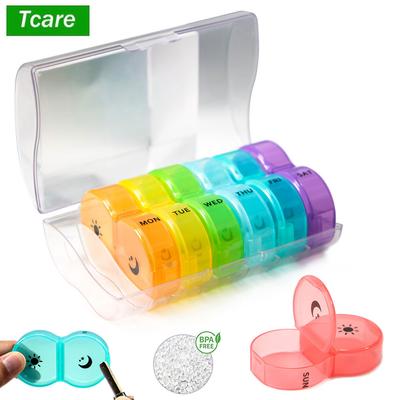 Durable And Safe Portable Weekly 7 Days Pill Box Colorful Design Stackable 2 Times A Day Medicine Storage Dispenser/Plastic Pill Organizer Boxs