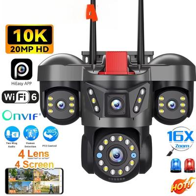 10K 20MP UHD Venkovní WiFi IP kamera Čtyři objektivy Čtyři obrazovky 360° 16x Zoom PTZ Bezpečnostní kamera Automatické sledování Bezdrátový dohled CCTV