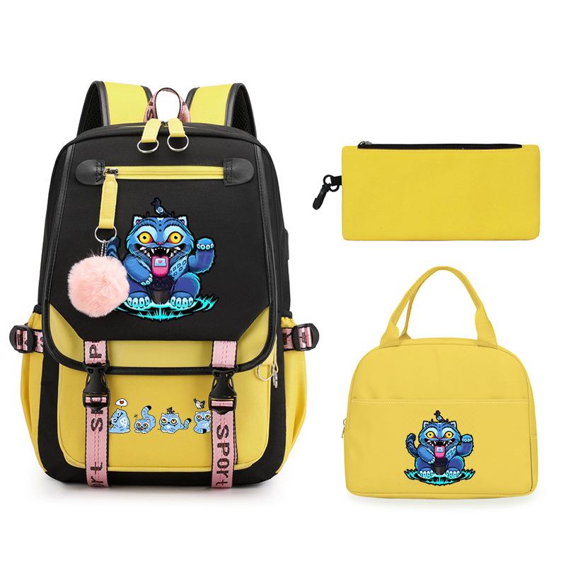 Animation Cartoon Printing Large Capacity Lightweight Student Schoolbag Children'S Leisure Backpack Three-Piece Set
