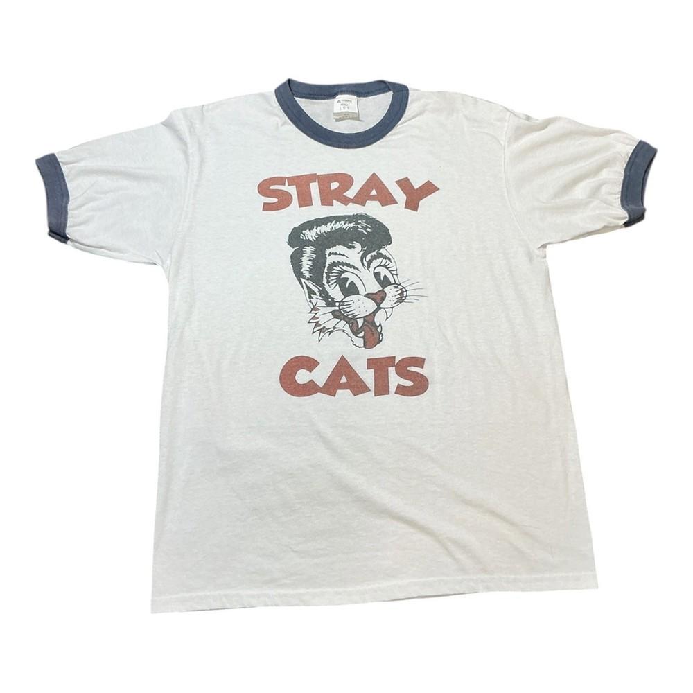 

Stray Cats Ringer TShirt White Navy Blue Rockabilly Band Tee Men Large Unisex T-Shirt XXXL