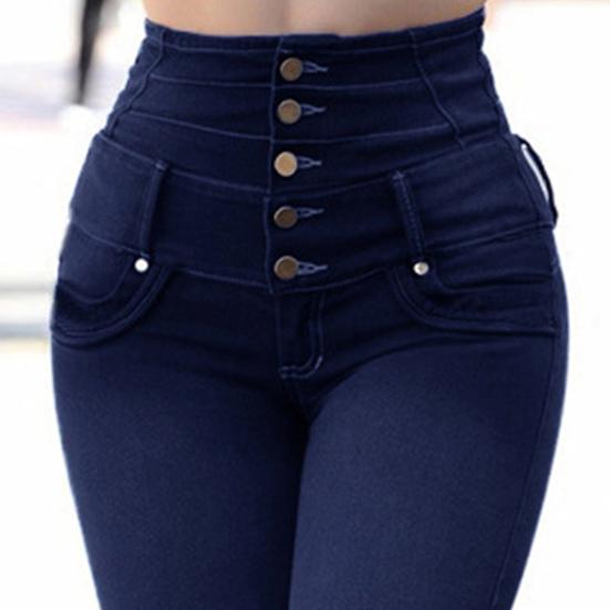 Women Jeans Solid Color Slim Fit Denim High Waist Summer Pants Female Clothes