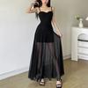 2026 European and American style summer new women's clothing solid color slim-fitting high-waisted fashion one-word neck tube top dress women