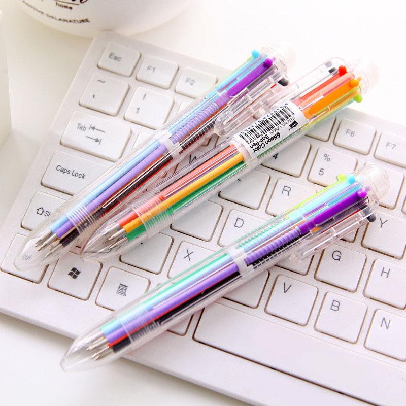 6-Farben Transparent Klick Mehrfarbiger Kugelschreiber Druckknopf Gel Tinte Schreibstift Schreibwaren Büro- & Schulbedarf