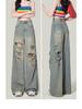 Plus Size High Waist Wide-Leg Ripped Jeans for Women - Summer 2025 New Arrivals, Slimming Drape, Floor-Length Pants for Chubby Girls