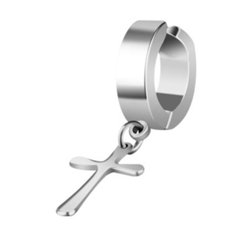 1Pc Fashion Men's Titanium Steel Clip No Piercing Hoop Earring Cross Jewelry