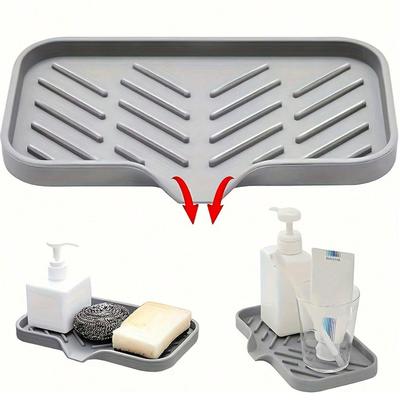 Silicone Dish Drying Mat Kitchen Sink Sponge Holder Drain Pad Soap Dish Storage Tray Self Draining Organizer Anti-slip Storage Rack Bathroom Supplies
