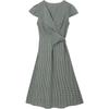 Women's Plaid V-Neck Short Sleeve Maxi Dress