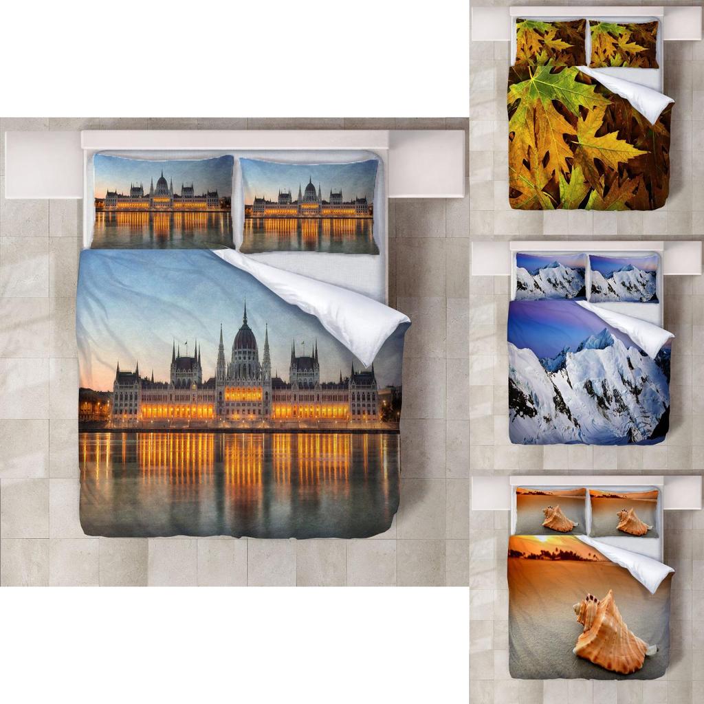 High Definition Digital Print Bed Sheet Set For American Size Beds Modern Simple Style