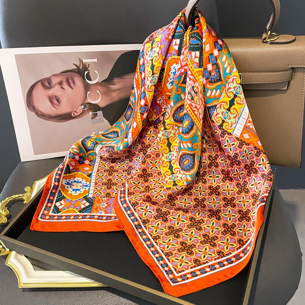 Luxury Floral Print Silk Square Scarf Women Soft Satin Kerchief Hairband Neckerchief Head Hijab Lady Headband Foulard Bag Ribbon