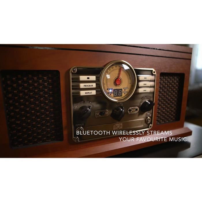 Platine vinyle VICTROLA Classic 6 en 1 stéréo - Acajou - Radio, cassette, lecteur CD - Garantie 2 ans