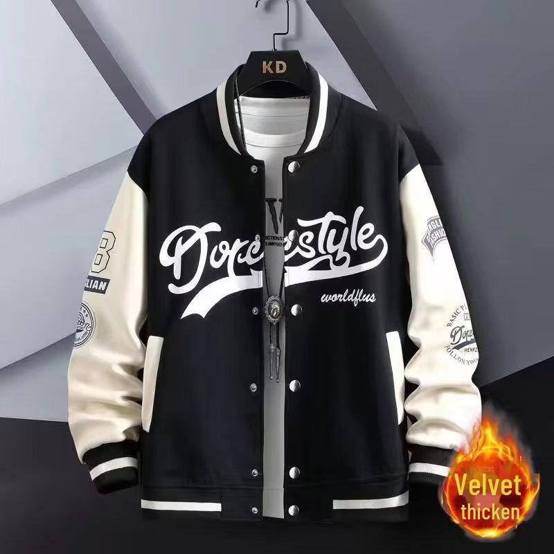 

Мужская бейсбольная куртка из бархата с принтом в виде букв — повседневная, осенняя, с круглым вырезом, однобортная Medium