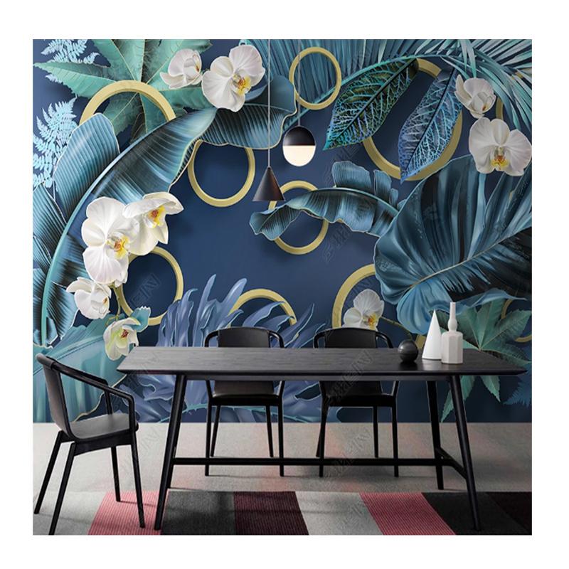 

Скандинавские обои с тропическими растениями тропического леса, 3D обои с орхидеями-бабочками для гостиной, настенная бумага, домашний декор, фреска 200 cm(W) x 140 cm(H)