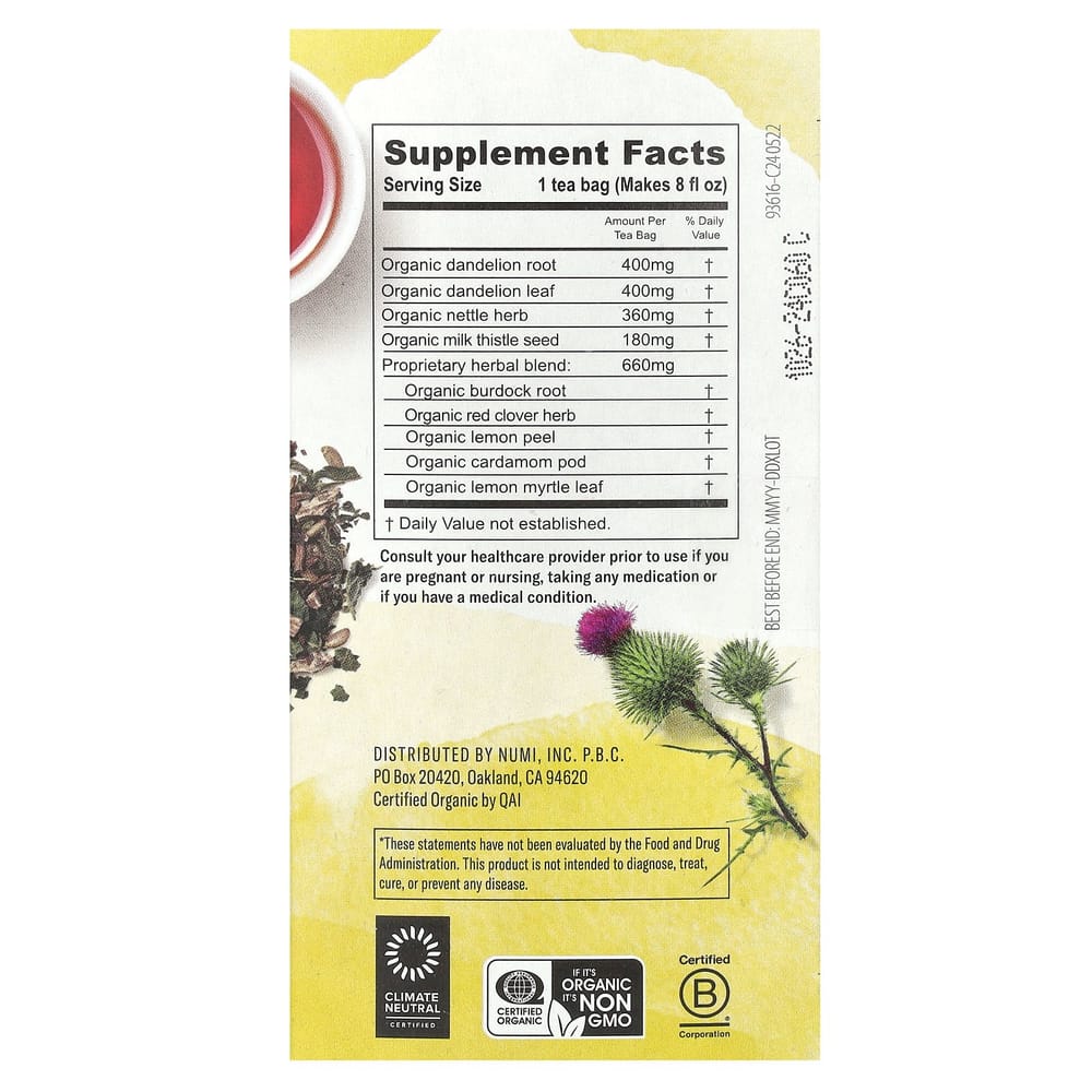 iHerb Numi Organic Tea Dandelion Detox Caffeine-Free 16 Tea Bags 32g (1.13oz)