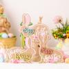 Delightful Colorful Easter Bunny Resin Decorations In Yellow Blue And Red Designs