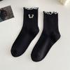 Ladies Spring and Autumn Fungus Lace Bow Embroidery Medium Tube Pile Pile Cotton Socks