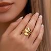 Stainless Steel Metal Leaf Open Ring For Women Fashion Gold Color Geometric Adjustable Ring Aesthetic Jewelry Party Gifts