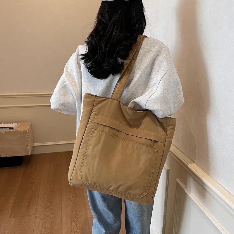 Large Capacity Shoulder Bags for Women Trendy Casual Solid Color Ladies Travel Handbags Simple College Style Female Tote Bag