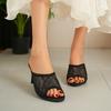 Lace High Heels Slippers Women Mesh Round Toe Sandals Woman Shoes Summer 2025 New Thin Pumps Dress Elegant Sandalias Mujer