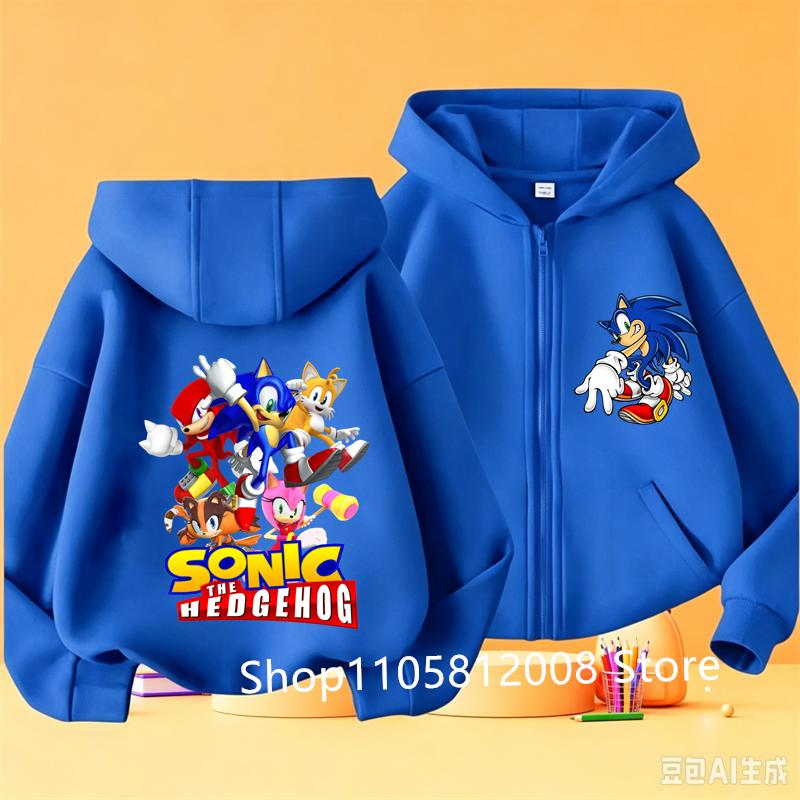 Anime Sonics Kids Thin Hooded Jacket Zipper Sweatshirts Outwear Fashion Spring Fall Hoodies Sportwear Children Clothes Boys Gift