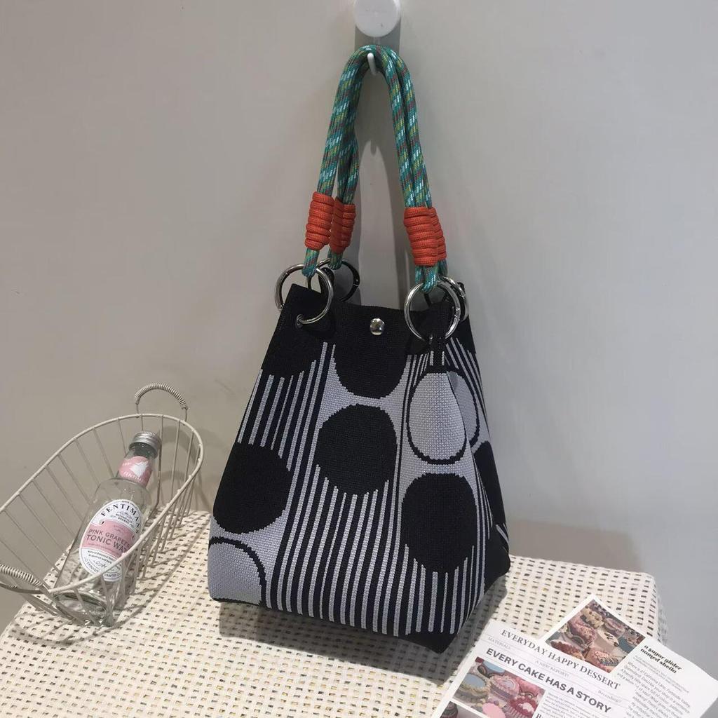 Korean Style Knitted Bucket Bag - Women's Fashion Versatile Handbag 2025